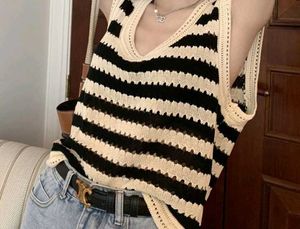 Striped Sleeveless Knit Crop Top