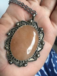 Vintage natural agate Silver Necklace