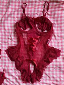 Sexy Red Lace Teddy Lingerie Set