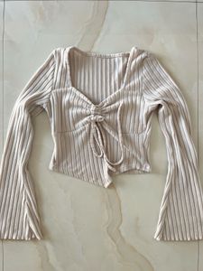 Trendy Ribbed Tie-Front Top