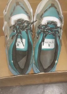 Trendy Teal sky-blue &amp; White Chunky Sneakers