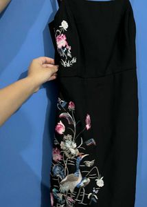 Embroidered Black Spaghetti Strap Dress