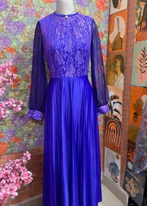Elegant Royal Blue Pleated Gown