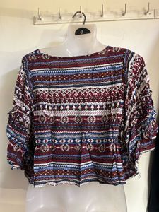 Boho Geometric Print Flutter Sleeve Top