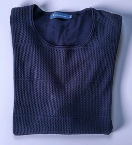 Textured Navy Blue Unisex Pullover