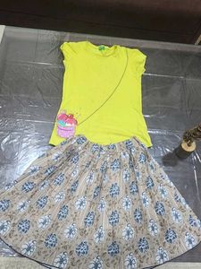 Combo of cotton top and polyester skirt