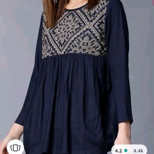Embroidered Black Tunic Top
