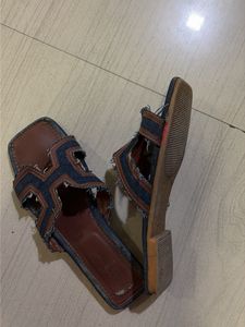 Stylish Denim &amp; Brown Sandals