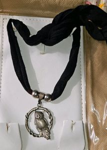 The Owl, Bold Neckpiece With Adjustable Velvet Tie