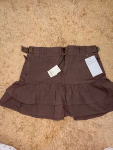 Brown Ruffled Mini Skirt