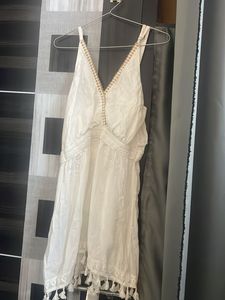 Boho White Tassel Mini Dress