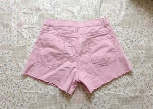 Pink Denim Frayed Shorts