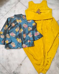 Stylish Girls Ethnic Set |Top + Jacket +Dhoti Pant