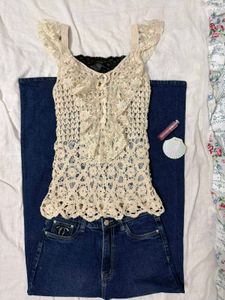 Chic Boho Lace trim Crochet Top🍥🍦