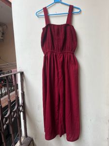Chic stylish Maroon Smocked Jumpsuit
