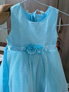 Baby Blue Party Dress with Flower Accent