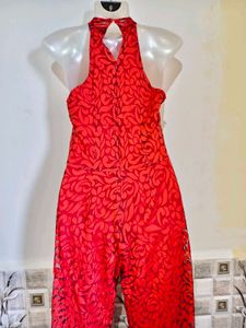 Stunning Red Lace Jumpsuit Size S-M, 32"-34"