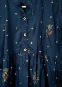Elegant Navy Blue Kurta with Gold Print