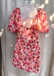 461110. Floral Ruched Mini Dress