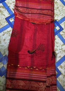 Red Saree with Peacock Embroidery