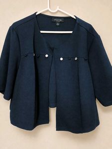 Navy Blue Cropped Jacket with Buttons