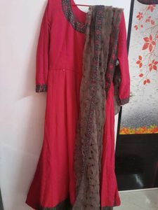Beautiful pinkish red Kurta Set with Dupatta