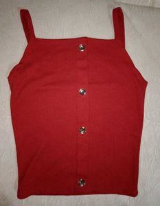 Red Button-Up Crop Top