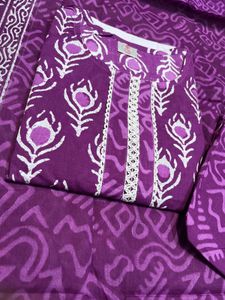 Purple Block Print Cotton Kurta-New