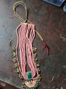 Elegant Pink Beaded Necklace Set