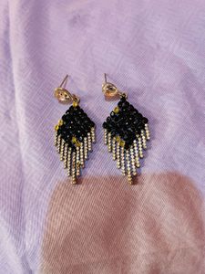 Elegant Black & Gold Dangle Earrings