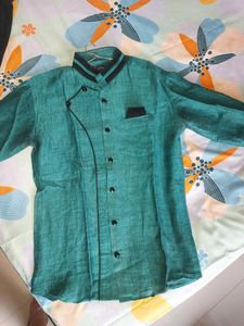 Linen Partywear Teal Blue Shirt MEN