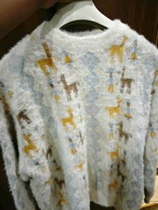 Cozy Faux Fur Deer Print Sweater