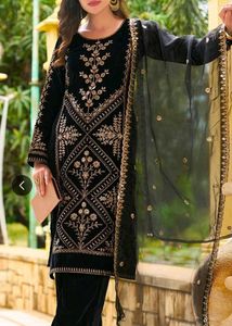 Black Velvet Embroidered Kurta Set