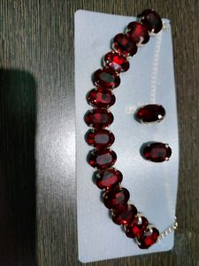 Elegant Red Gemstone Bracelet & Earring Set
