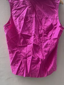 Sleeveless Pink Button-Up Shirt
