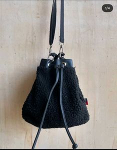 Fuzzy Black Bucket Bag