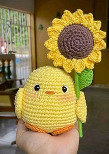 Handmade Crochet Chick with Sunflower