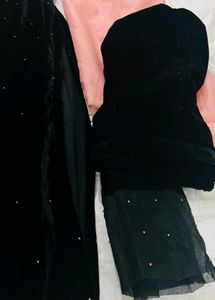 Elegant Handwork Black Velvet Kurta Set with Organ