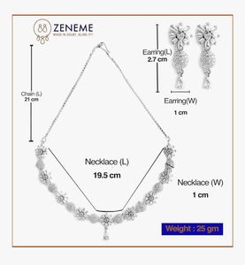 ZENEME silver toned AD jewellery set
