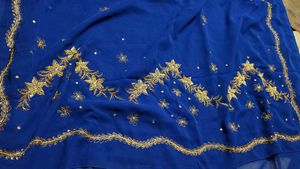 Zardozi 💯 Royal Blue Saree with Gold Embroidery