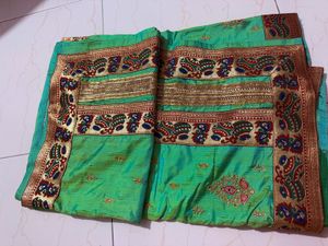 Vibrant Embroidered Silk Saree parrot green