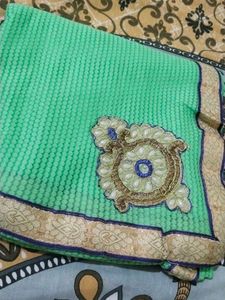 Beautiful Green Saree with Embellishments