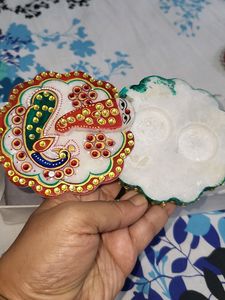 Pooja Roli Chawal Case Marble With Ganesha