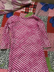 Pink &amp; White Striped Kurta