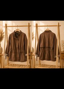 Brown Utility Jacket with Floral Accents