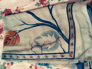 Elegant Blue Tree Print Saree