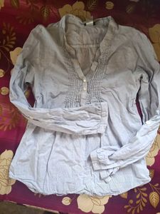 Light Blue Striped V-Neck Tunic Top