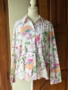 White Floral Print Button-Up Shirt