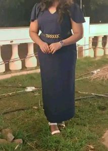 Elegant Navy Blue V-Neck Dress