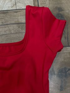 Red Square Neck Crop Top